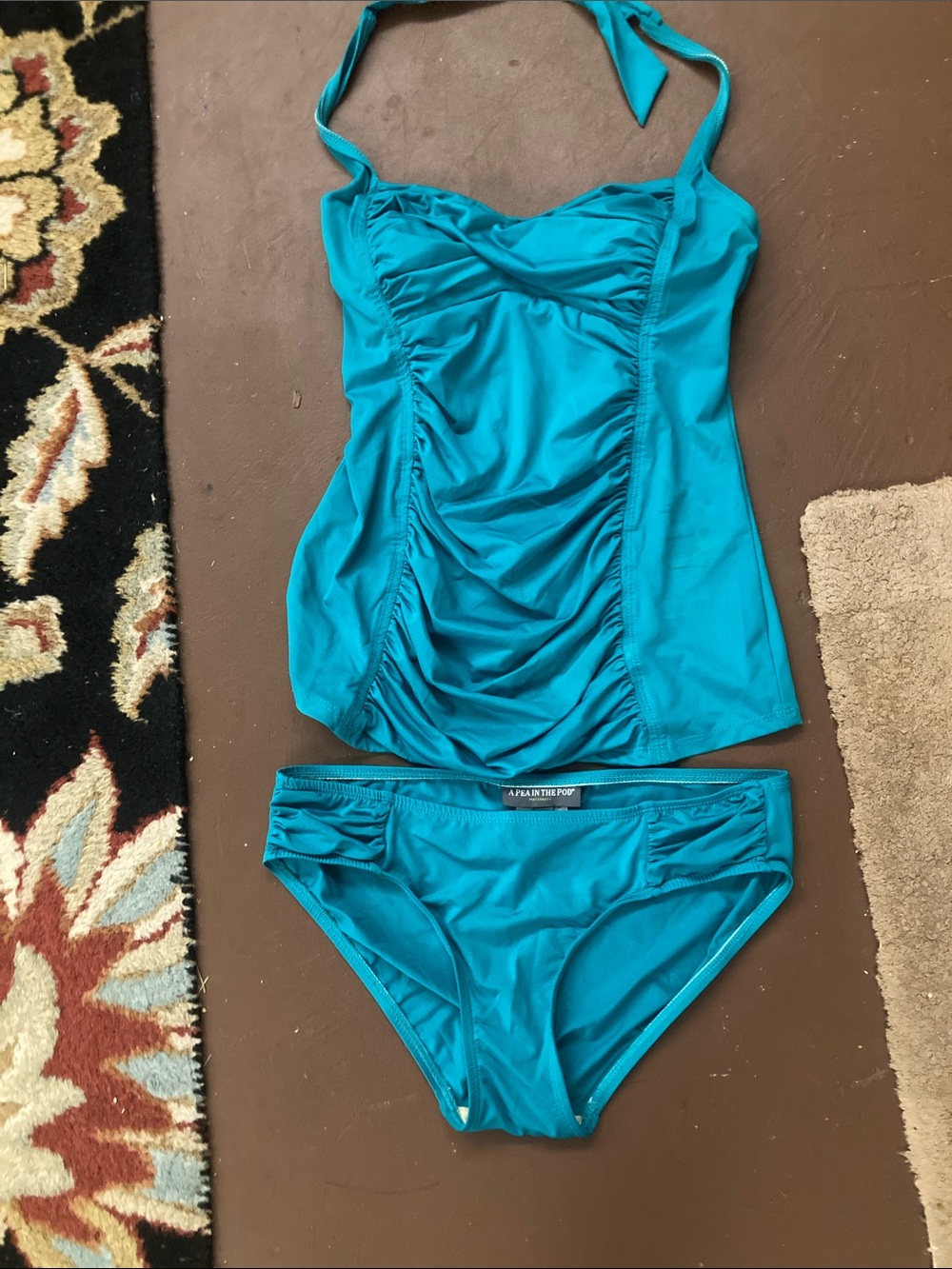Maternity A Pea in the Pod Teal Ruched Women's Bandeau Tankini Set